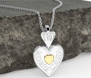 White Yellow Gold Irish "My Soul Mate" Heart Necklace