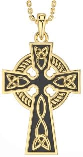 Gold Silver Black Rhodium Celtic Cross Trinity Knot Necklace