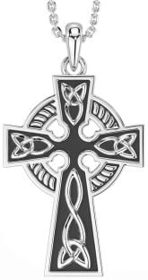 Silver Black Rhodium Celtic Cross Trinity Knot Necklace