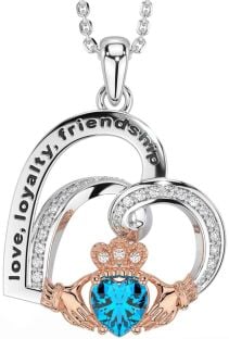 Diamond Amethyst Rose Gold Silver Celtic Claddagh Heart Irish "Love, Loyalty, & Friendship" Necklace