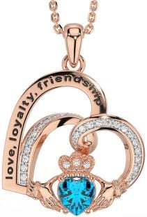 Diamond Amethyst Rose Gold Silver Celtic Claddagh Heart Irish "Love, Loyalty, & Friendship" Necklace