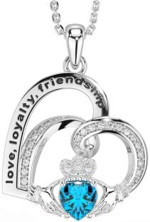 Diamond Amethyst Silver Celtic Claddagh Heart Irish "Love, Loyalty, & Friendship" Necklace