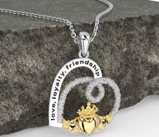 Gold Silver Celtic Claddagh Heart Necklace