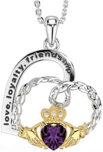 Diamond Alexandrite Gold Silver Celtic Claddagh Heart Irish "Love, Loyalty, & Friendship" Necklace