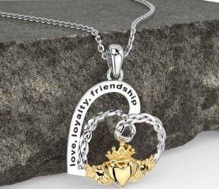Gold Silver Celtic Claddagh Heart Necklace