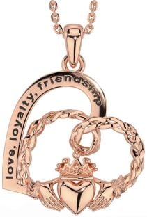 Rose Gold Silver Celtic Claddagh Heart Necklace