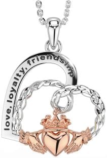 Rose Gold Silver Celtic Claddagh Heart Necklace