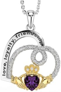 Diamond Alexandrite Gold Silver Celtic Claddagh Heart Irish "Love, Loyalty, & Friendship" Necklace