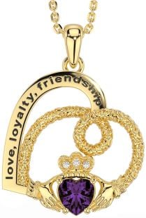 Diamond Alexandrite Gold Celtic Claddagh Heart Irish "Love, Loyalty, & Friendship" Necklace