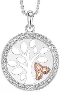 Rose Gold Silver Celtic Tree of Life Trinity Knot Necklace