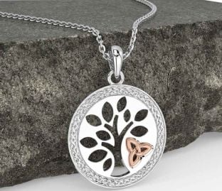 Rose Gold Silver Celtic Tree of Life Trinity Knot Necklace