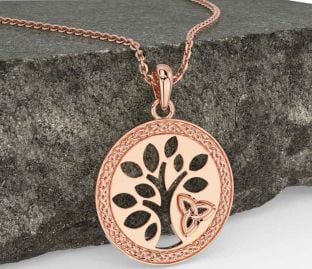 Rose Gold Silver Celtic Tree of Life Trinity Knot Necklace