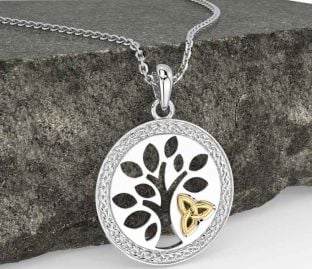 Guld Silver Keltiskt Träd av Liv Treenighet Knut Halsband