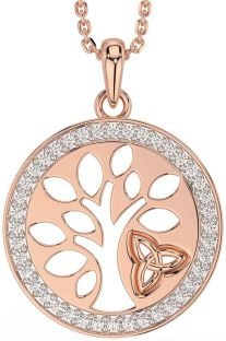 Diamond Rose Gold Silver Celtic Tree of Life Trinity Knot Necklace