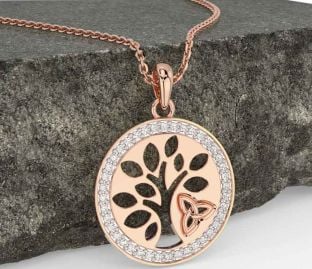 Diamond Rose Gold Silver Celtic Tree of Life Trinity Knot Necklace