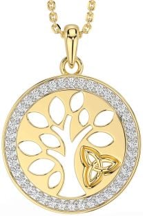 Diamond Gold Silver Celtic Tree of Life Trinity Knot Necklace