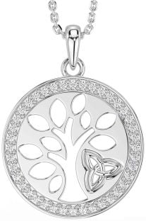 Diamond Silver Celtic Tree of Life Trinity Knot Necklace