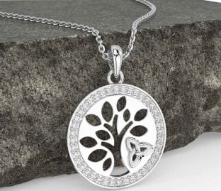 Diamond Silver Celtic Tree of Life Trinity Knot Necklace