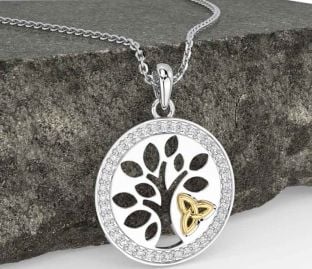 Diamond Gold Silver Celtic Tree of Life Trinity Knot Necklace