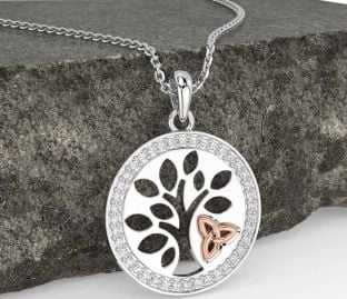 Diamond White Rose Gold Celtic Tree of Life Trinity Knot Necklace
