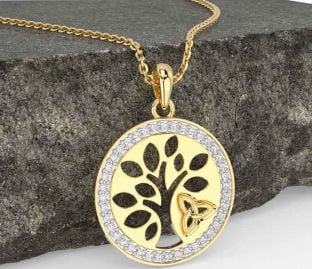 Diamond Gold Celtic Tree of Life Trinity Knot Necklace