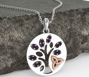 Alexandrite Rose Gold Silver Celtic Tree of Life Trinity Knot Necklace