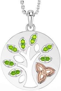 Peridot Rose Gold Silver Celtic Tree of Life Trinity Knot Necklace