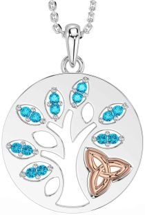 Topaz Rose Gold Silver Celtic Tree of Life Trinity Knot Necklace