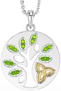 Peridot Gold Silver Celtic Tree of Life Trinity Knot Necklace