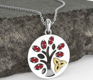 Ruby Aur Argint Treime Celtic Arborele Vieții Colier Knot