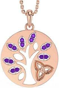 Amethyst Rose Gold Silver Celtic Tree of Life Trinity Knot Necklace