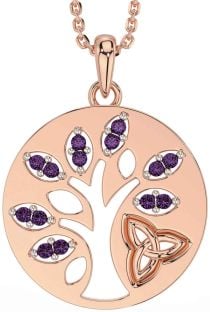 Alexandrite Rose Gold Silver Celtic Tree of Life Trinity Knot Necklace