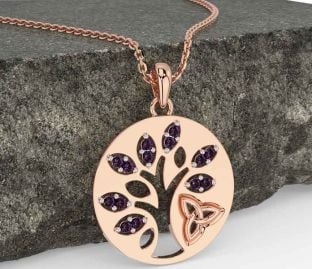 Alexandrite Rose Gold Silver Celtic Tree of Life Trinity Knot Necklace