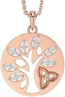 Diamond Rose Gold Silver Celtic Tree of Life Trinity Knot Necklace