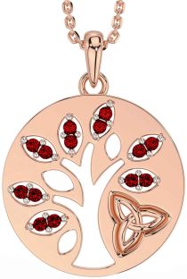 Garnet Rose Gold Silver Celtic Tree of Life Trinity Knot Necklace