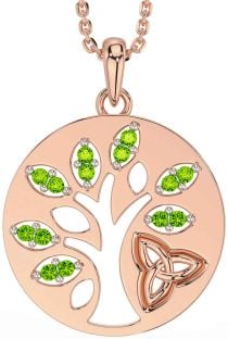 Peridot Rose Gold Silver Celtic Tree of Life Trinity Knot Necklace