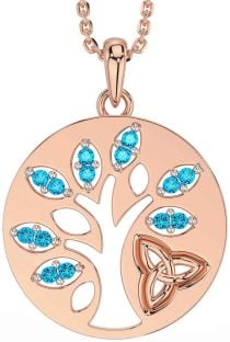 Topaz Rose Gold Silver Celtic Tree of Life Trinity Knot Necklace