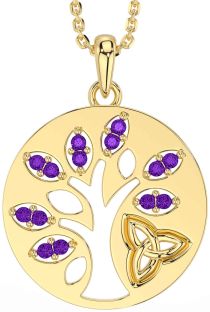 Amethyst Gold Silver Celtic Tree of Life Trinity Knot Necklace