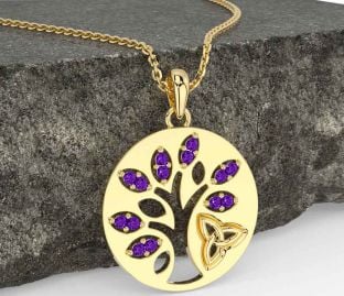 Amethyst Gold Silver Celtic Tree of Life Trinity Knot Necklace