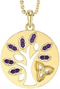 Alexandrite Gold Silver Celtic Tree of Life Trinity Knot Necklace