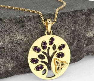 Alexandrite Gold Silver Celtic Tree of Life Trinity Knot Necklace