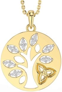 Diamond Gold Silver Celtic Tree of Life Trinity Knot Necklace