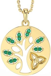 Emerald Gold Silver Celtic Tree of Life Trinity Knot Necklace