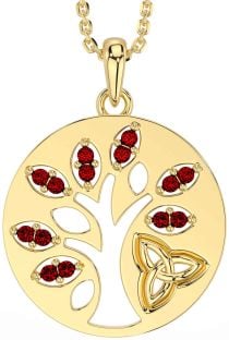 Garnet Gold Silver Celtic Tree of Life Trinity Knot Necklace