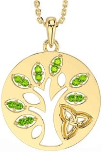 Peridot Gold Silver Celtic Tree of Life Trinity Knot Necklace