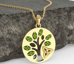 Peridot Guld Silver Keltiskt Träd av Liv Treenighet Knut Halsband