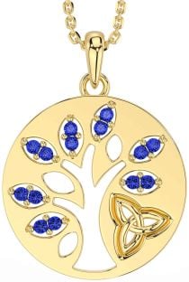 Sapphire Gold Silver Celtic Tree of Life Trinity Knot Necklace