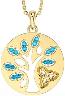 Topaz Gold Silver Celtic Tree of Life Trinity Knot Necklace