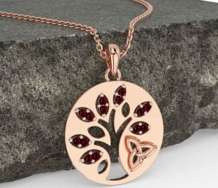 Garnet Rose Gold Celtic Tree of Life Trinity Knot Necklace