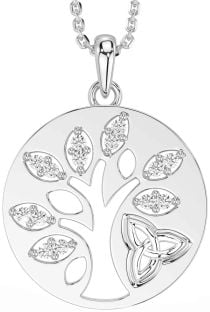 Diamond Silver Celtic Tree of Life Trinity Knot Necklace